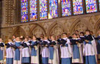 Lincoln Cathedral Choir against Deans' Eye Window backdrop